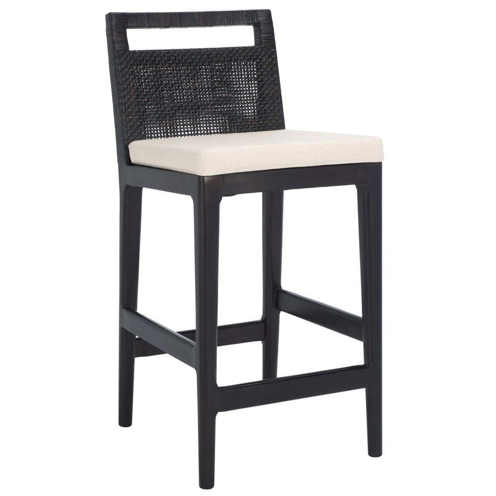 Safavieh Darin Counter Stool - Stylish Rattan Back & Padded Seat For Modern Kitchen Or Bar Spaces, Durable Design Brown / White Cushion BST4001B