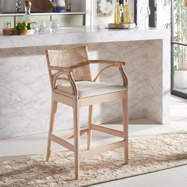Safavieh Gianni Counter Stool Natural White Wash/ White Cushion BST4002B