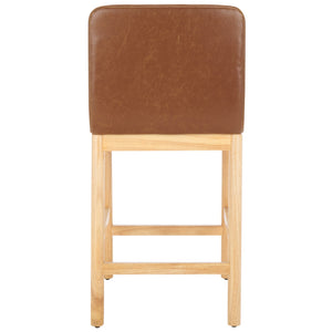 Safavieh Gavril Counter Stool – Chic Faux Leather With Solid Wood Frame For Elegant Kitchen Dining Spaces Cognac ,Natural Wood,Fabric,Foam Bst5200a