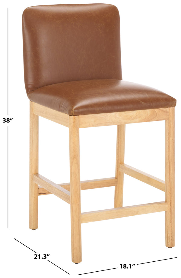 Safavieh Gavril Counter Stool – Chic Faux Leather With Solid Wood Frame For Elegant Kitchen Dining Spaces Cognac ,Natural Wood,Fabric,Foam Bst5200a