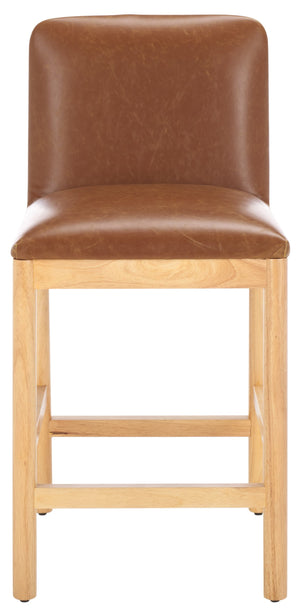 Safavieh Gavril Counter Stool – Chic Faux Leather With Solid Wood Frame For Elegant Kitchen Dining Spaces Cognac ,Natural Wood,Fabric,Foam Bst5200a