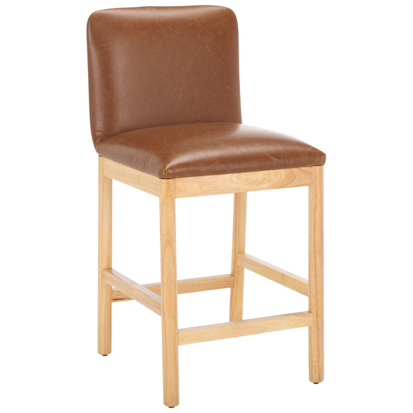 Safavieh Gavril Counter Stool – Chic Faux Leather With Solid Wood Frame For Elegant Kitchen Dining Spaces Cognac ,Natural Wood,Fabric,Foam Bst5200a