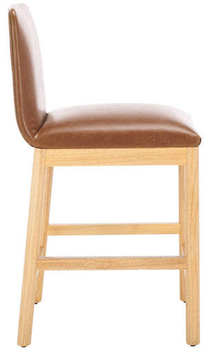 Safavieh Gavril Counter Stool – Chic Faux Leather With Solid Wood Frame For Elegant Kitchen Dining Spaces Cognac ,Natural Wood,Fabric,Foam Bst5200a