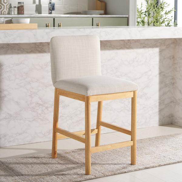 Safavieh Gavril Counter Stool – Chic Faux Leather With Solid Wood Frame For Elegant Kitchen Dining Spaces Cream ,Natural Wood,Fabric,Foam Bst5200b
