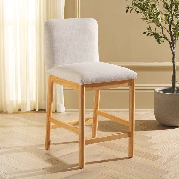 Safavieh Gavril Counter Stool – Chic Faux Leather With Solid Wood Frame For Elegant Kitchen Dining Spaces Cream ,Natural Wood,Fabric,Foam Bst5200b