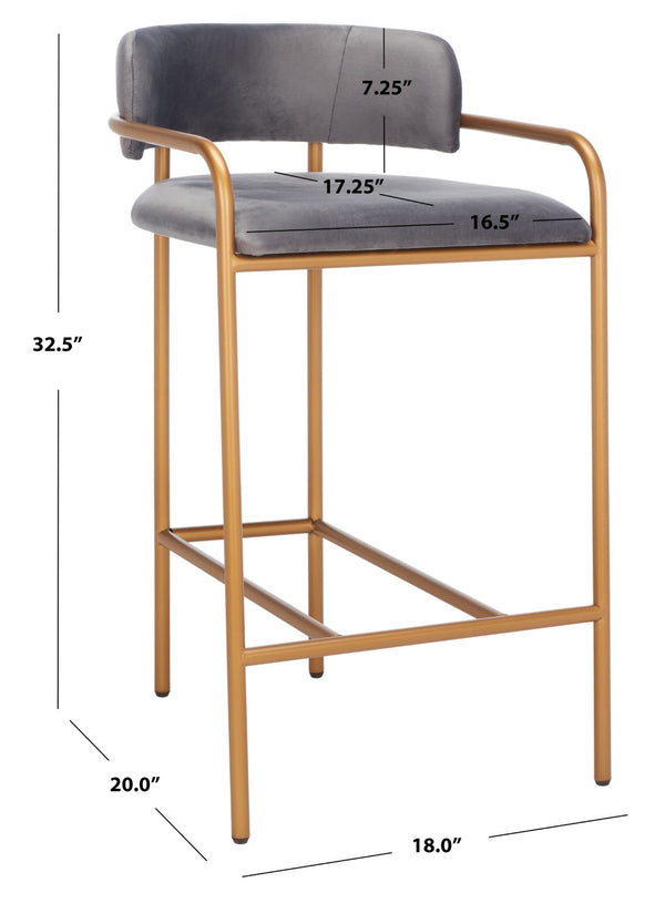 Safavieh Camille Counter Stool - Luxe Dark Grey Velvet With Gold Frame, Modern Elegance For Kitchen & Bar BST6200C