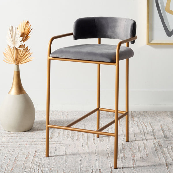 Safavieh Camille Counter Stool - Luxe Dark Grey Velvet With Gold Frame, Modern Elegance For Kitchen & Bar BST6200C