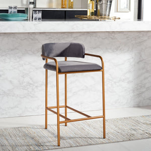 Safavieh Camille Counter Stool - Luxe Dark Grey Velvet With Gold Frame, Modern Elegance For Kitchen & Bar BST6200C