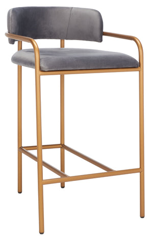 Safavieh Camille Counter Stool - Luxe Dark Grey Velvet With Gold Frame, Modern Elegance For Kitchen & Bar BST6200C