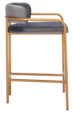 Safavieh Camille Counter Stool - Luxe Dark Grey Velvet With Gold Frame, Modern Elegance For Kitchen & Bar BST6200C