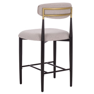 Safavieh Covelle Counter Stool Set Of 2 - Elegant Black & Gold Frame With Soft Dove Grey Linen Seat Black Gold ,Dove Grey Metal ,Fabric ,Foam Bst6402a-set2
