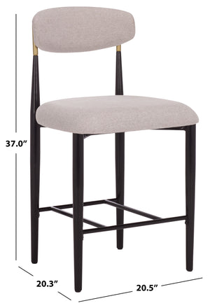 Safavieh Covelle Counter Stool Set Of 2 - Elegant Black & Gold Frame With Soft Dove Grey Linen Seat Black Gold ,Dove Grey Metal ,Fabric ,Foam Bst6402a-set2