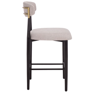 Safavieh Covelle Counter Stool Set Of 2 - Elegant Black & Gold Frame With Soft Dove Grey Linen Seat Black Gold ,Dove Grey Metal ,Fabric ,Foam Bst6402a-set2