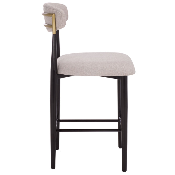 Safavieh Covelle Counter Stool Set Of 2 - Elegant Black & Gold Frame With Soft Dove Grey Linen Seat Black Gold ,Dove Grey Metal ,Fabric ,Foam Bst6402a-set2