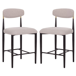 Safavieh Covelle Counter Stool Set Of 2 - Elegant Black & Gold Frame With Soft Dove Grey Linen Seat Black Gold ,Dove Grey Metal ,Fabric ,Foam Bst6402a-set2