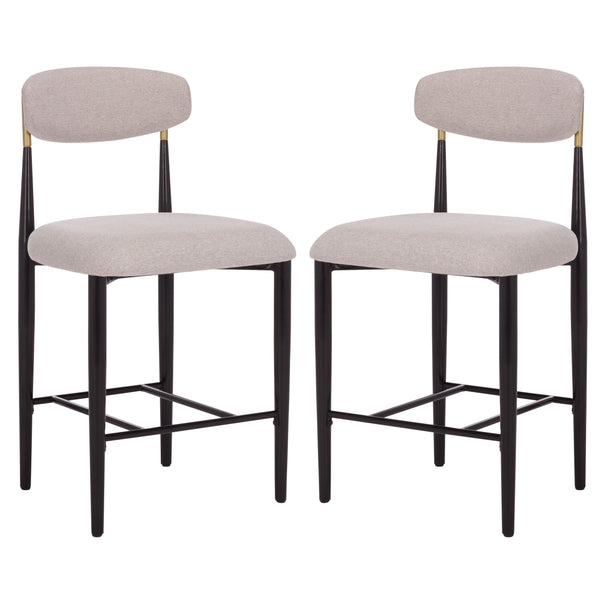 Safavieh Covelle Counter Stool Set Of 2 - Elegant Black & Gold Frame With Soft Dove Grey Linen Seat Black Gold ,Dove Grey Metal ,Fabric ,Foam Bst6402a-set2