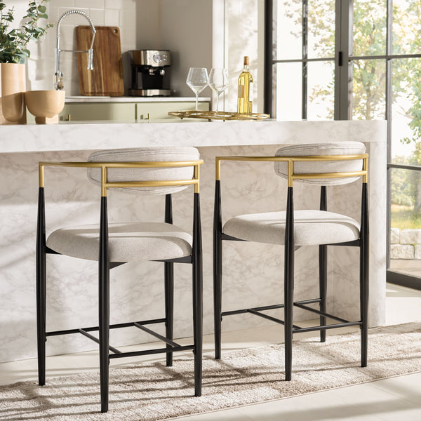 Safavieh Covelle Arm Counter Stool Set Of 2 - Luxurious Black & Gold Or Dove Grey Upholstery For Style & Comfort Black Gold ,Dove Grey Metal ,Fabric ,Foam Bst6403a-set2
