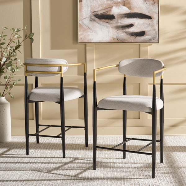Safavieh Covelle Arm Counter Stool Set Of 2 - Luxurious Black & Gold Or Dove Grey Upholstery For Style & Comfort Black Gold ,Dove Grey Metal ,Fabric ,Foam Bst6403a-set2