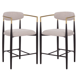 Safavieh Covelle Arm Counter Stool Set Of 2 - Luxurious Black & Gold Or Dove Grey Upholstery For Style & Comfort Black Gold ,Dove Grey Metal ,Fabric ,Foam Bst6403a-set2