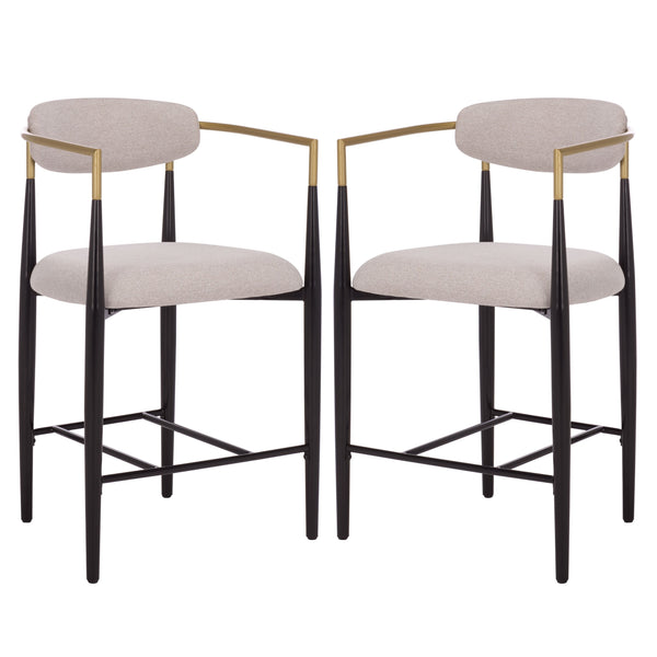 Safavieh Covelle Arm Counter Stool Set Of 2 - Luxurious Black & Gold Or Dove Grey Upholstery For Style & Comfort Black Gold ,Dove Grey Metal ,Fabric ,Foam Bst6403a-set2