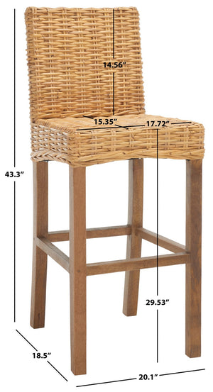 Safavieh Tobie Rattan Bar Stool - Coastal Cottage Style With Comfortable Woven Seat And Sturdy Wood Legs Natural / Natural BST6500A