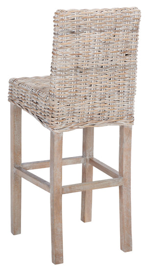 Safavieh Tobie Rattan Bar Stool - Coastal Cottage Style With Comfortable Woven Seat And Sturdy Wood Legs Grey White Wash/Grey White Wash BST6500B