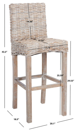 Safavieh Tobie Rattan Bar Stool - Coastal Cottage Style With Comfortable Woven Seat And Sturdy Wood Legs Grey White Wash/Grey White Wash BST6500B