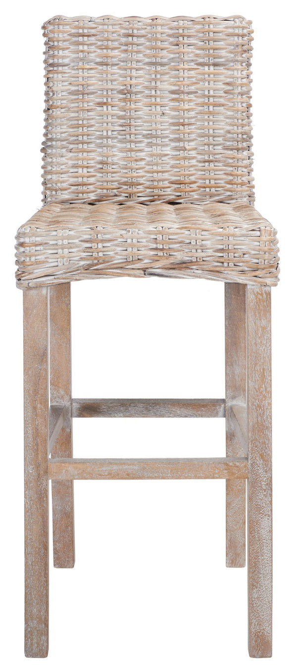Safavieh Tobie Rattan Bar Stool - Coastal Cottage Style With Comfortable Woven Seat And Sturdy Wood Legs Grey White Wash/Grey White Wash BST6500B