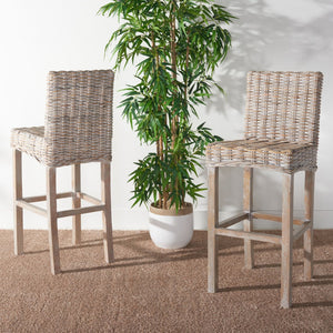 Safavieh Tobie Rattan Bar Stool - Coastal Cottage Style With Comfortable Woven Seat And Sturdy Wood Legs Grey White Wash/Grey White Wash BST6500B