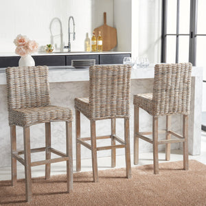 Safavieh Tobie Rattan Bar Stool - Coastal Cottage Style With Comfortable Woven Seat And Sturdy Wood Legs Grey White Wash/Grey White Wash BST6500B