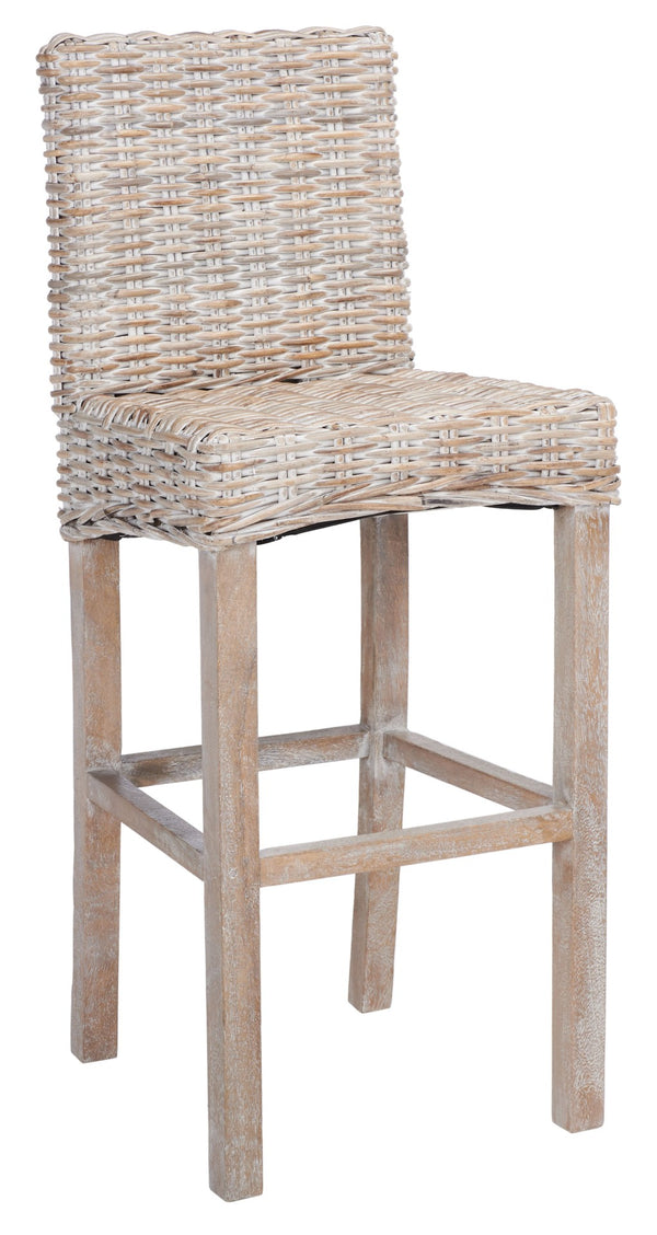 Safavieh Tobie Rattan Bar Stool - Coastal Cottage Style With Comfortable Woven Seat And Sturdy Wood Legs Grey White Wash/Grey White Wash BST6500B
