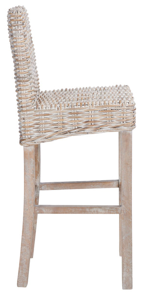 Safavieh Tobie Rattan Bar Stool - Coastal Cottage Style With Comfortable Woven Seat And Sturdy Wood Legs Grey White Wash/Grey White Wash BST6500B