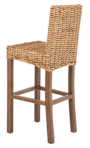 Safavieh Tobie Rattan Bar Stool - Coastal Cottage Style With Comfortable Woven Seat And Sturdy Wood Legs Honey Brown Wash/Honey Brown Wash BST6500C