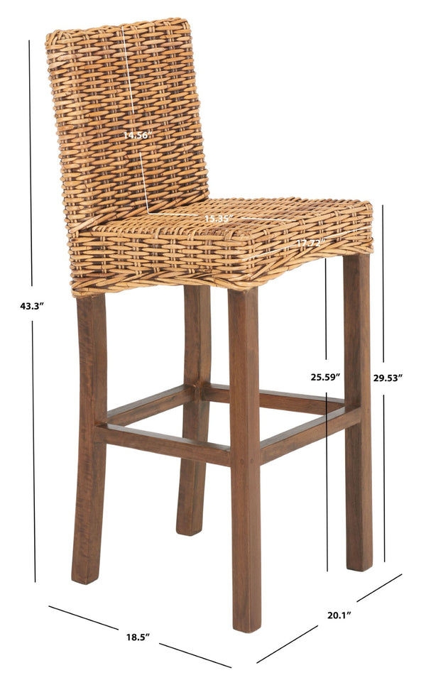 Safavieh Tobie Rattan Bar Stool - Coastal Cottage Style With Comfortable Woven Seat And Sturdy Wood Legs Honey Brown Wash/Honey Brown Wash BST6500C
