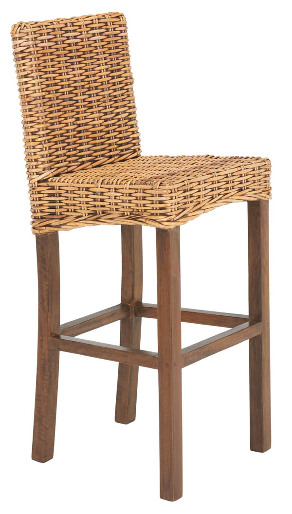 Safavieh Tobie Rattan Bar Stool - Coastal Cottage Style With Comfortable Woven Seat And Sturdy Wood Legs Honey Brown Wash/Honey Brown Wash BST6500C