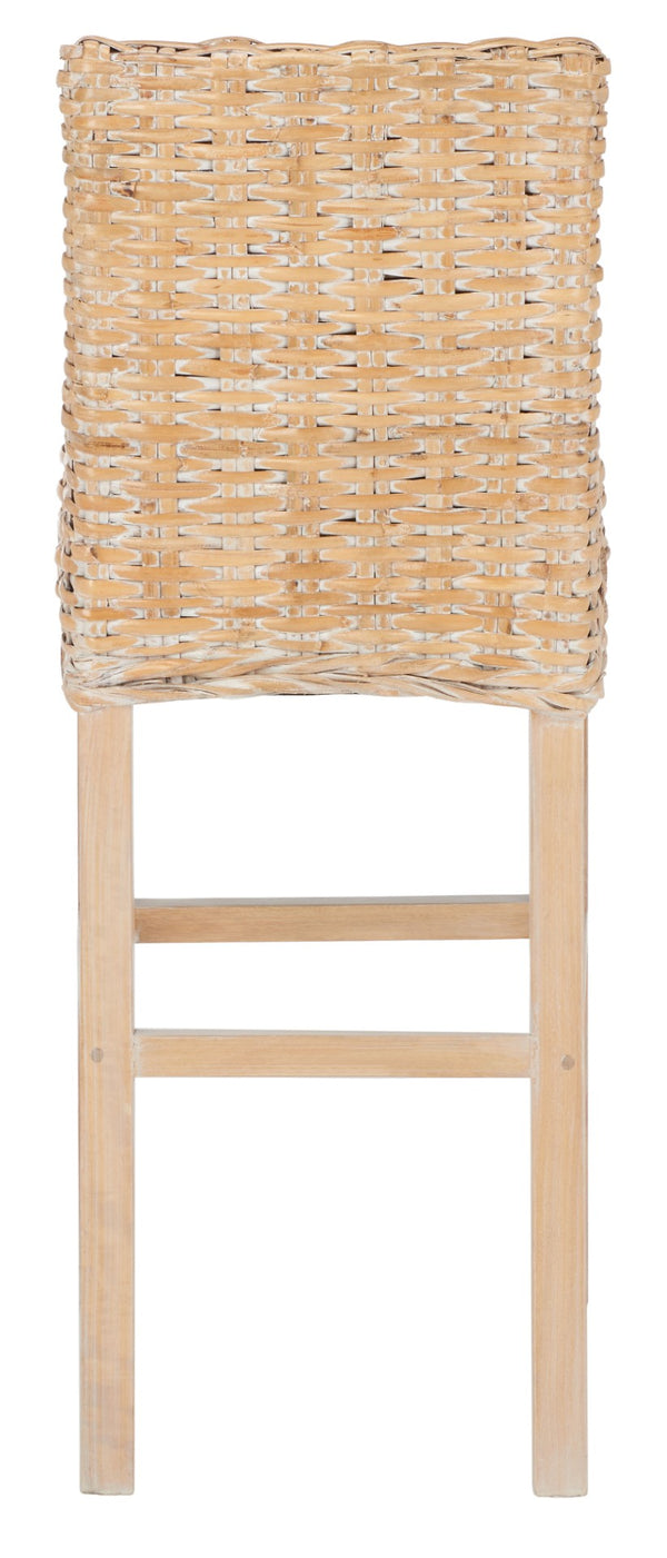 Safavieh Tobie Rattan Bar Stool - Coastal Cottage Style With Comfortable Woven Seat And Sturdy Wood Legs Natural White Wash BST6500D
