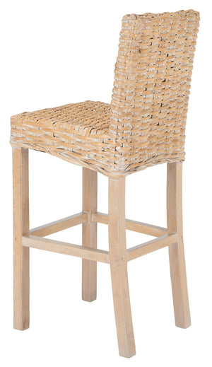 Safavieh Tobie Rattan Bar Stool - Coastal Cottage Style With Comfortable Woven Seat And Sturdy Wood Legs Natural White Wash BST6500D
