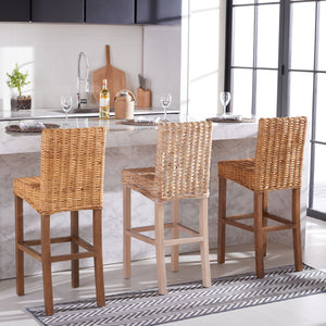 Safavieh Tobie Rattan Bar Stool - Coastal Cottage Style With Comfortable Woven Seat And Sturdy Wood Legs Natural / Natural BST6500A