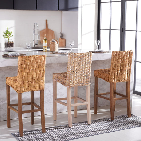 Safavieh Tobie Rattan Bar Stool - Coastal Cottage Style With Comfortable Woven Seat And Sturdy Wood Legs Natural / Natural BST6500A