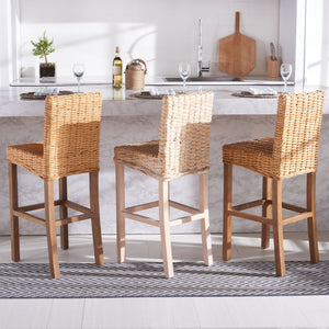 Safavieh Tobie Rattan Bar Stool - Coastal Cottage Style With Comfortable Woven Seat And Sturdy Wood Legs Natural / Natural BST6500A