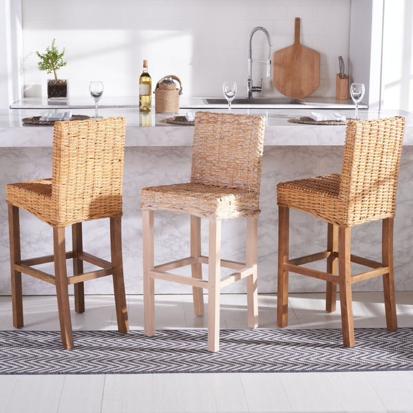 Safavieh Tobie Rattan Bar Stool - Coastal Cottage Style With Comfortable Woven Seat And Sturdy Wood Legs Natural / Natural BST6500A