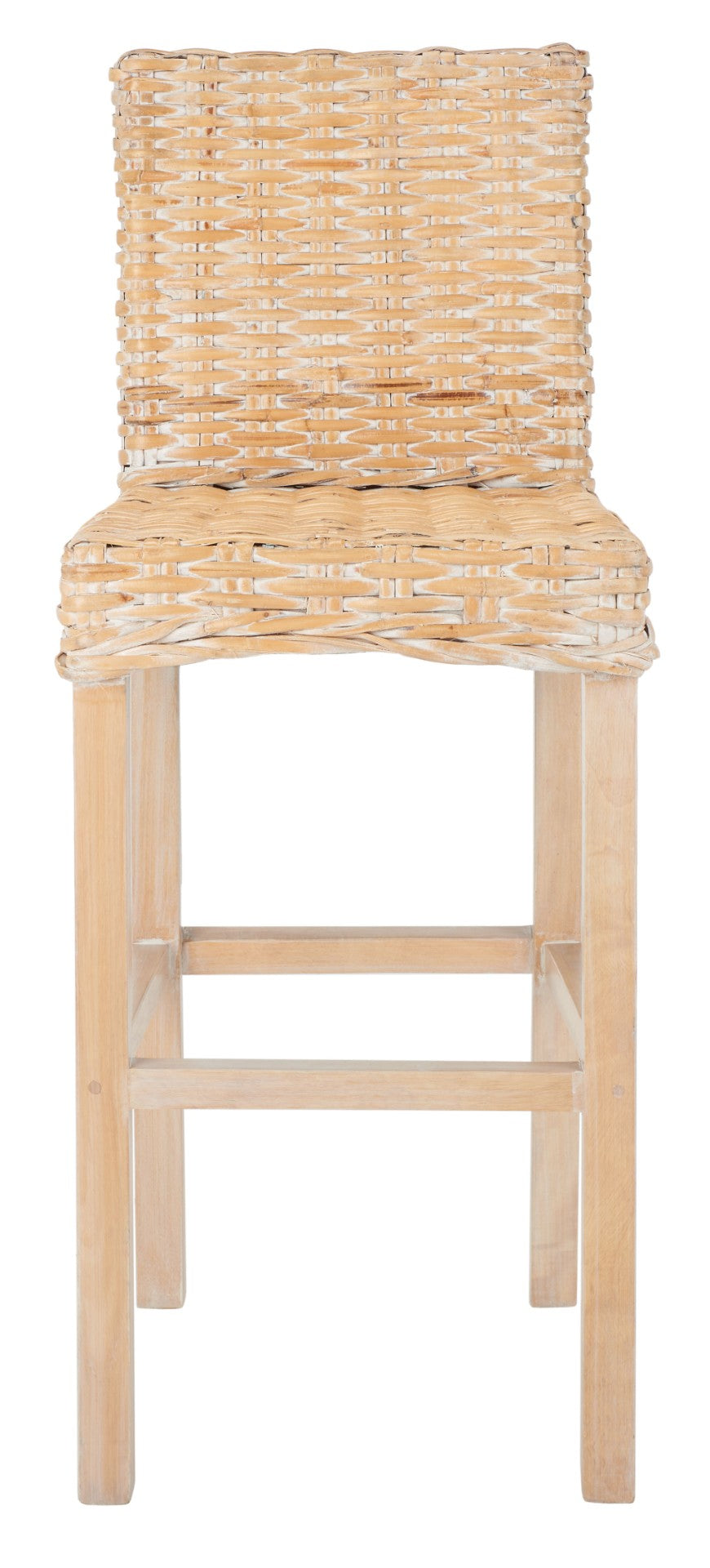 Safavieh Tobie Rattan Bar Stool - Coastal Cottage Style With Comfortable Woven Seat And Sturdy Wood Legs Natural White Wash BST6500D