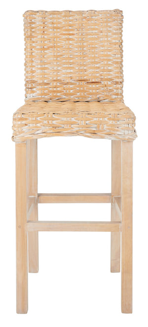 Safavieh Tobie Rattan Bar Stool - Coastal Cottage Style With Comfortable Woven Seat And Sturdy Wood Legs Natural White Wash BST6500D
