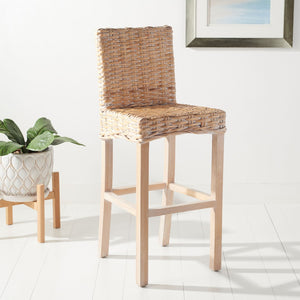 Safavieh Tobie Rattan Bar Stool - Coastal Cottage Style With Comfortable Woven Seat And Sturdy Wood Legs Natural White Wash BST6500D