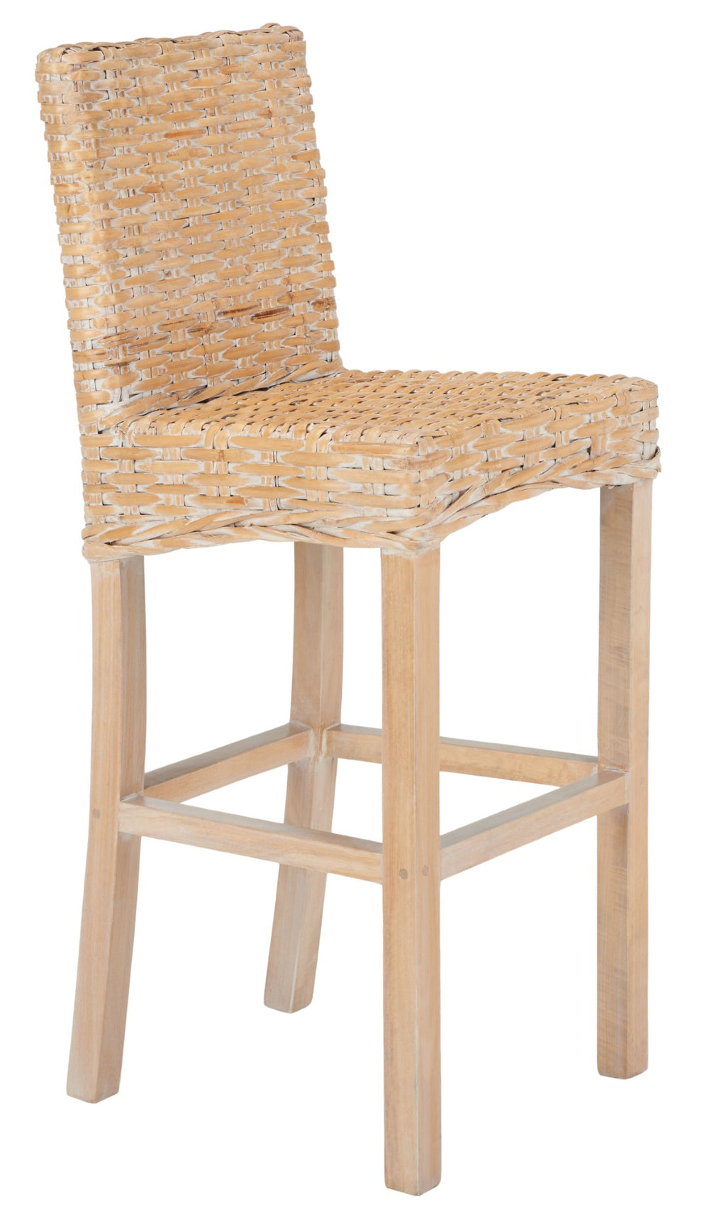 Safavieh Tobie Rattan Bar Stool - Coastal Cottage Style With Comfortable Woven Seat And Sturdy Wood Legs Natural White Wash BST6500D