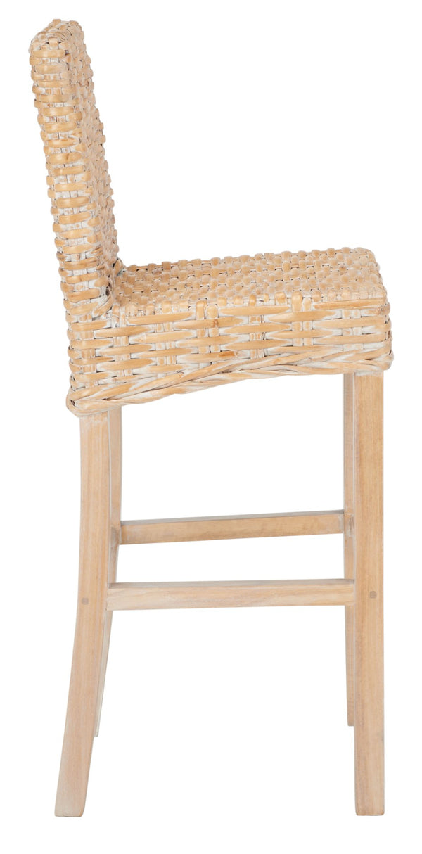 Safavieh Tobie Rattan Bar Stool - Coastal Cottage Style With Comfortable Woven Seat And Sturdy Wood Legs Natural White Wash BST6500D