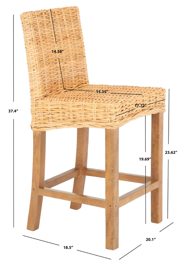 Safavieh Tobie Rattan Counter Stool – Coastal Cottage Charm With Durable Mango Wood & Rustic Style Appeal Natural / Natural BST6501A