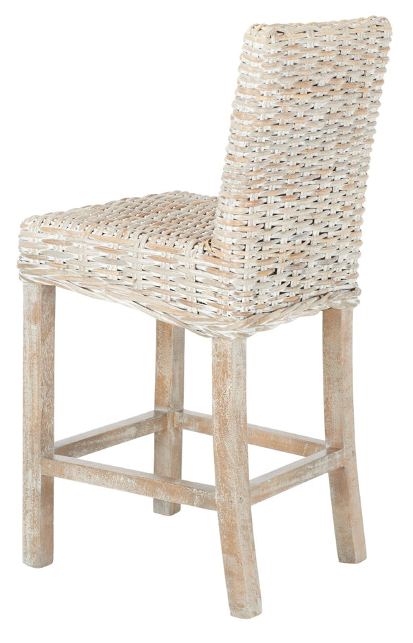 Safavieh Tobie Rattan Counter Stool – Coastal Cottage Charm With Durable Mango Wood & Rustic Style Appeal Grey White Wash/Grey White Wash BST6501B