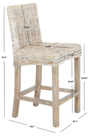 Safavieh Tobie Rattan Counter Stool – Coastal Cottage Charm With Durable Mango Wood & Rustic Style Appeal Grey White Wash/Grey White Wash BST6501B