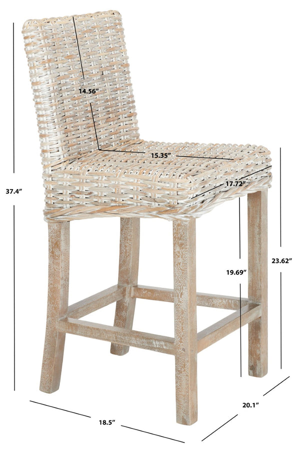 Safavieh Tobie Rattan Counter Stool – Coastal Cottage Charm With Durable Mango Wood & Rustic Style Appeal Grey White Wash/Grey White Wash BST6501B